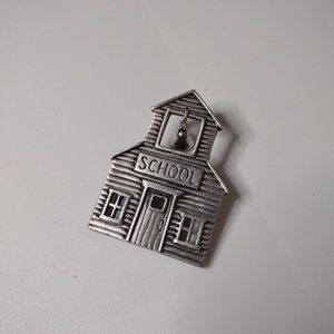Metal School House With Bell Brooch
